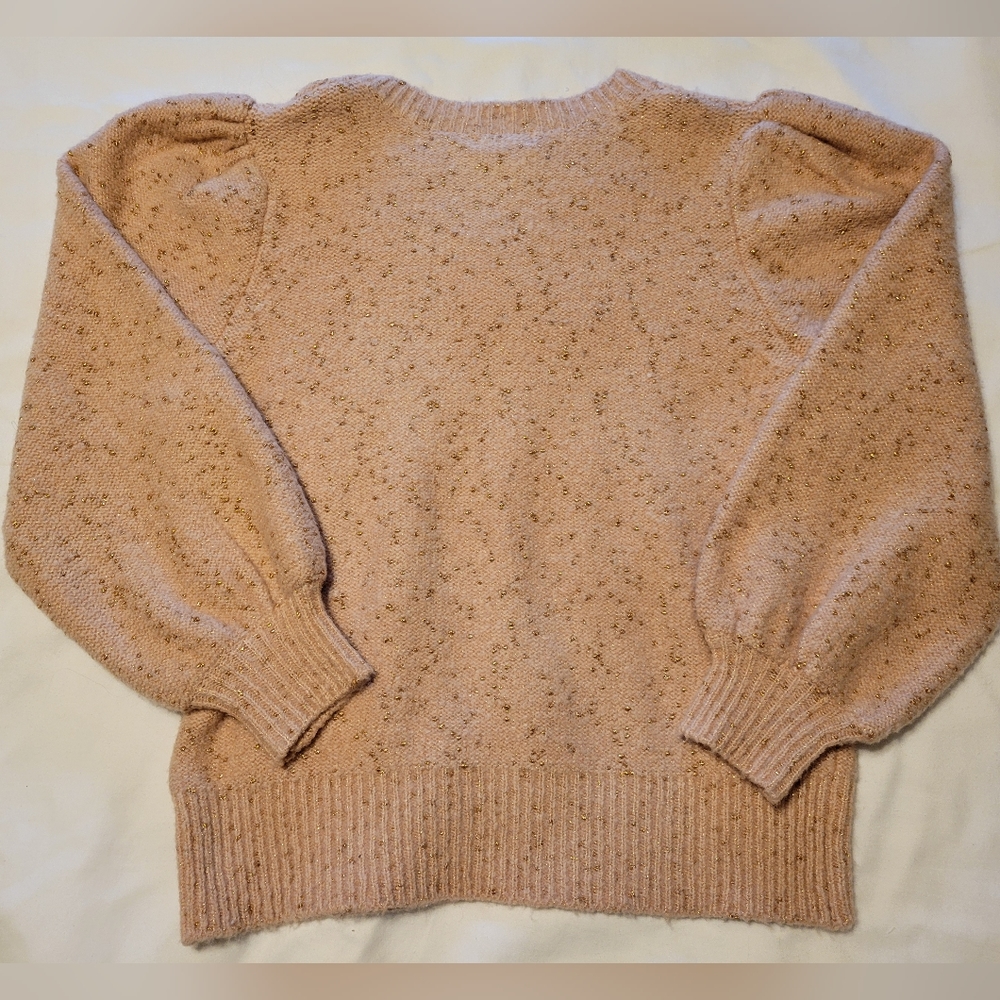 Blush Pink & Metallic Rose Gold Puff Sleeve Sweater